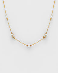 Collar MAJORICA corto NOVA plata bañado en oro perla blanca y circonitas para mujer