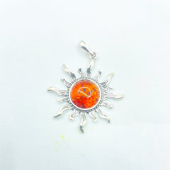 Colgante de plata Sol con piedra ámbar 32mm para mujer