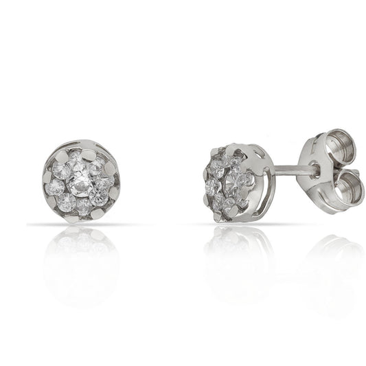 Pendientes redondos oro blanco 18K con circonitas 5mm para mujer