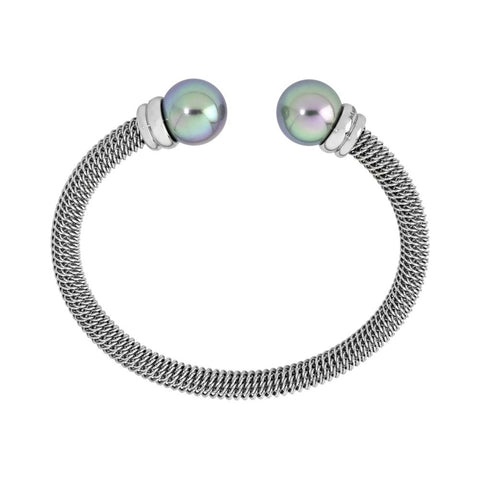 Pulsera rígida de acero y perlas grises MAJORICA Tender para mujer