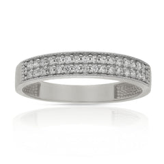 Anillo de oro blanco 18k 2 líneas circonitas engastadas para mujer