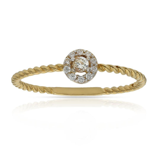 Anillo de oro 18k roseton de circonitas trenzado para mujer