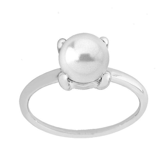 Anillo de plata Majorica con perla blanca montada en garra para mujer