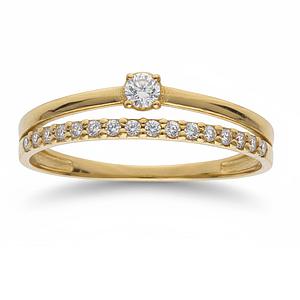 Anillo de oro 18k media alianza con solitario circonitas para mujer