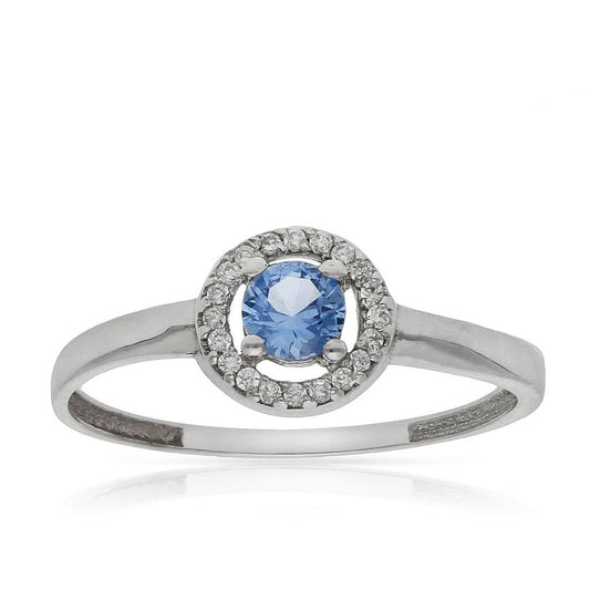 Anillo oro Blanco de 18k Circonitas y Aguamarina para mujer