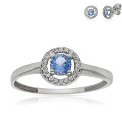 Anillo oro Blanco de 18k Circonitas y Aguamarina para mujer