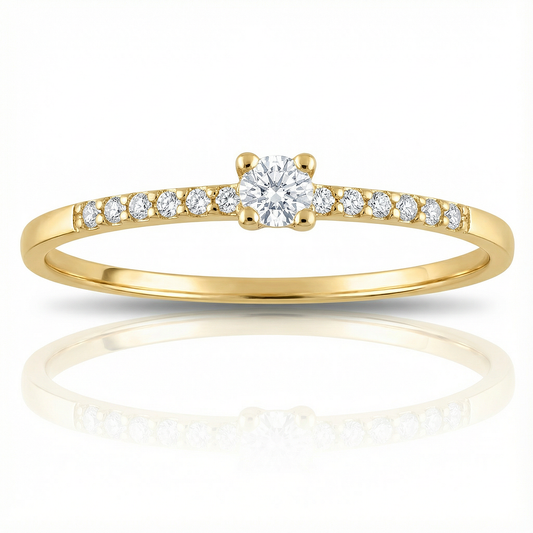 Anillo compromiso clásico de oro 18k de circonitas para mujer