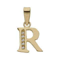 Colgante de oro 18k letra Inicial con circonitas 9mm para mujer