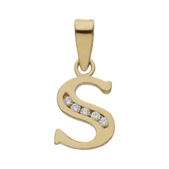 Colgante de oro 18k letra Inicial con circonitas 9mm para mujer