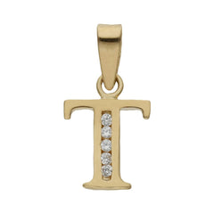 Colgante de oro 18k letra Inicial con circonitas 9mm para mujer