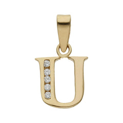 Colgante de oro 18k letra Inicial con circonitas 9mm para mujer