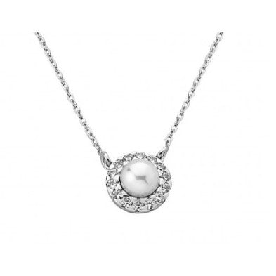 Collar plata perla blanca Majorica con circonitas para mujer