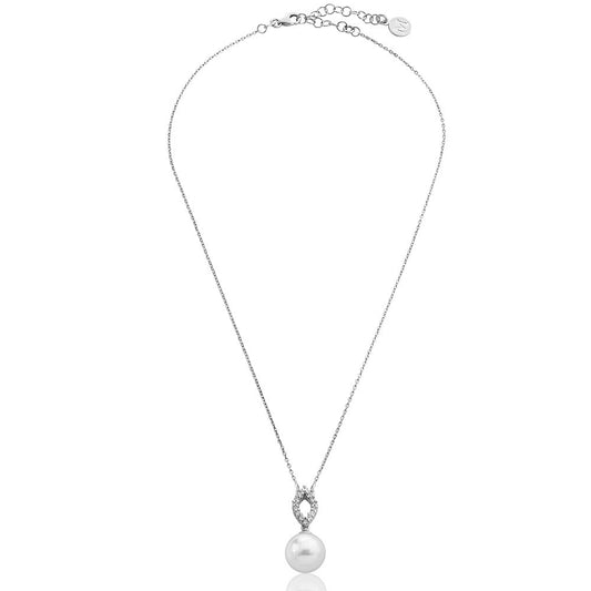 Collar plata perla blanca Majorica Luna con circonitas para mujer