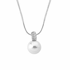 Collar plata perla blanca Majorica con circonitas para mujer
