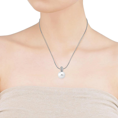 Collar plata perla blanca Majorica con circonitas para mujer