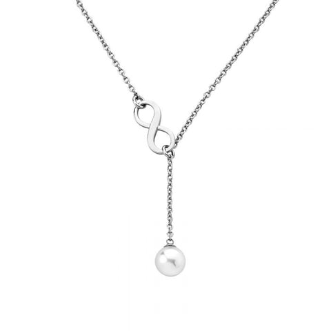 Collar de plata con perla blanca Majorica Infinity tipo epsilon para mujer