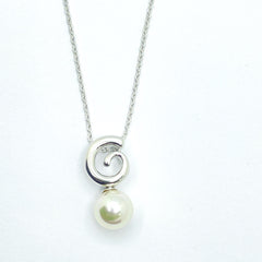 Collar de plata con perla blanca Majorica espiral para mujer