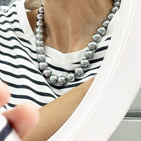 Collar MAJORICA Lyra 45cm perla gris 12mm  con cierre de plata para mujer