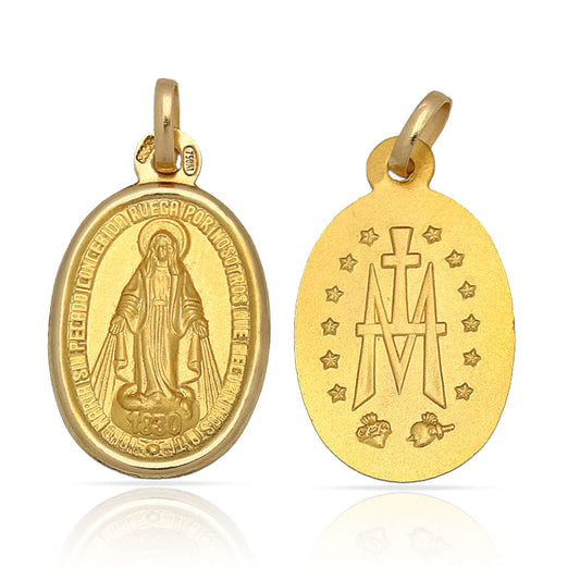 Colgante medalla en Oro de 18K Virgen de la milagrosa 24mm para mujer