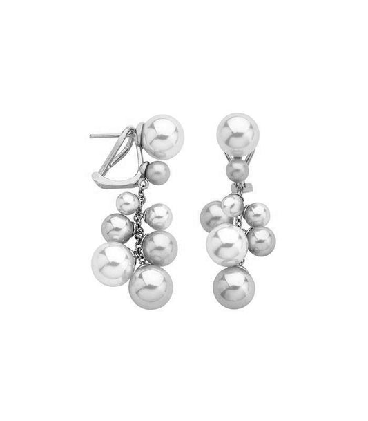 Pendientes largos de plata Perlas MAJORICA blanca GRAPE para mujer