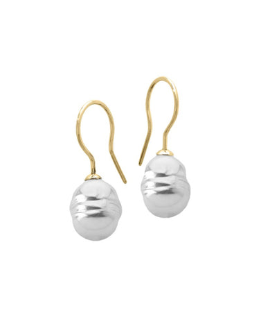 Pendientes de plata dorados perla barroca blanca MAJORICA 8mm cierre gancho para mujer