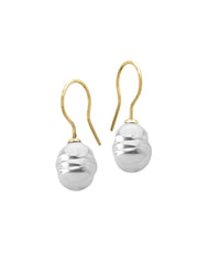 Pendientes de plata dorados perla barroca blanca MAJORICA 8mm cierre gancho para mujer