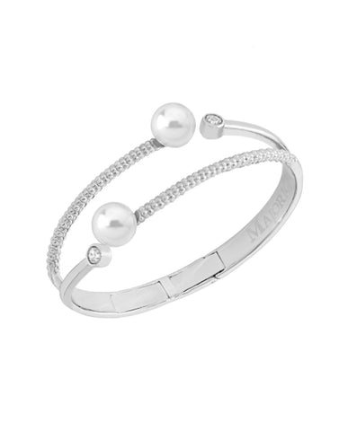 Pulsera semi-rígida doble de acero y perlas MAJORICA Planet para mujer