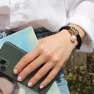 Pulsera MAJORICA Formentera de plata, cuero negro y perla blanca para mujer