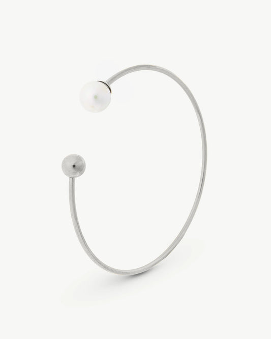 Pulsera rígida de acero con perla blanca MAJORICA Aura para mujer