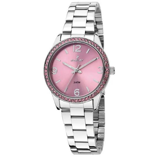 Reloj NOWLEY CHIC acero esfera rosada cristales rosa para mujer