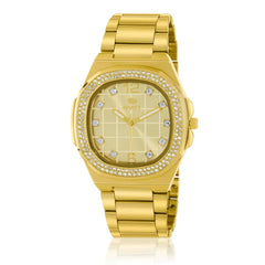 Reloj Marea acero dorado cuadrado con brillantes para mujer