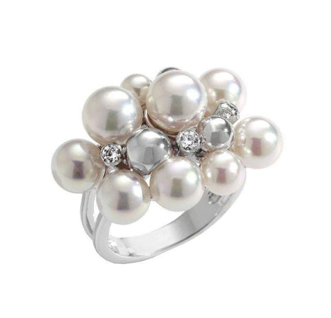 Anillo de plata Perlas Majorica colección FUGA Multiperlas grande para mujer