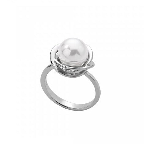 Anillo MAJORICA de plata tipo flor con perla blanca para mujer