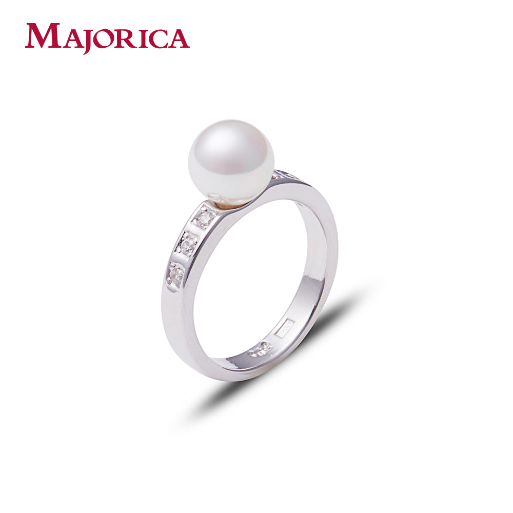 Anillo Majorica perla blanca 7 mm con circonitas para mujer