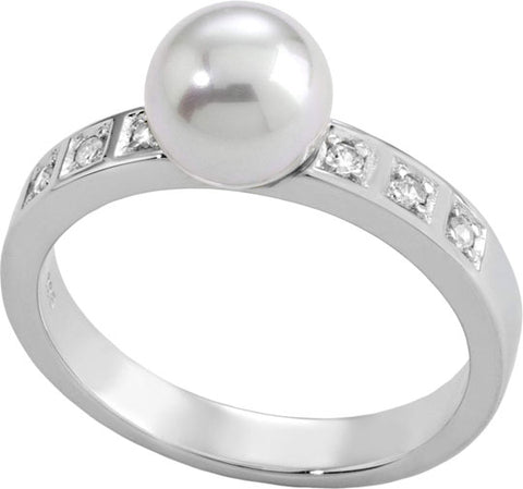 Anillo Majorica perla blanca 7 mm con circonitas para mujer