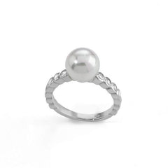 Anillo de plata Majorica perla blanca 8mm con circonitas para mujer