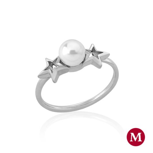 Anillo de acero con perlas MAJORICA estrellas colección ROCKSTAR para mujer