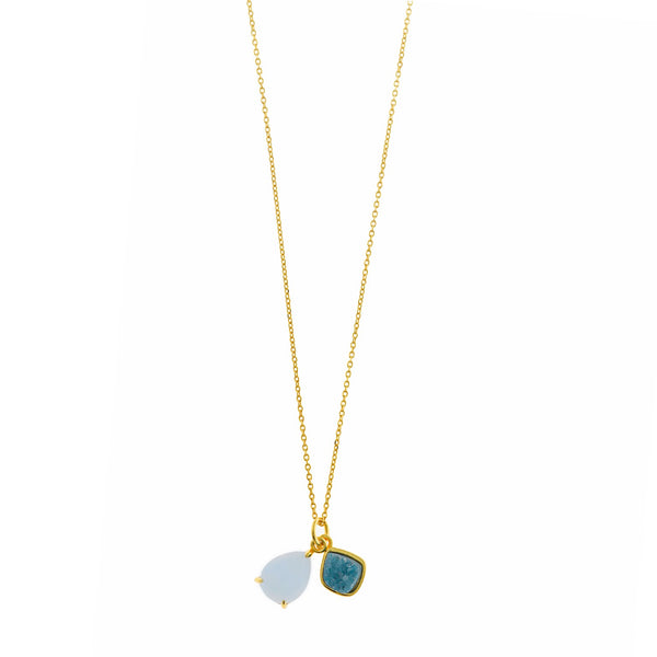 Collar SALVATORE Plata dorada con lavanda y drusa turquesa para mujer