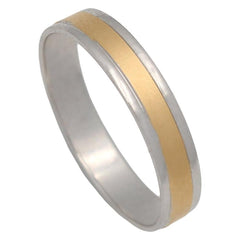 Alianza de boda en Oro blanco 18K. franja central oro Amarillo
