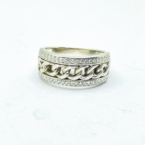 Comprar anillo de plata circonitas eslabon cubano online precios baratos, comprar anillo de plata barbada circonitas en Mallorca