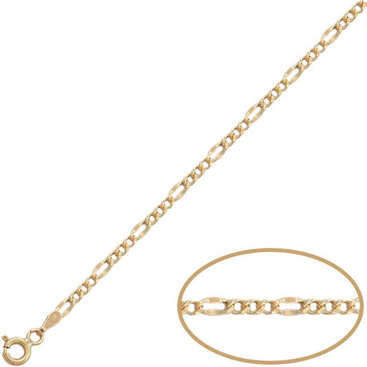 Cadena de oro 18k plana Tipo Cartier o fígaro 3x1 de 2.50mm con eslabón tallado para mujer