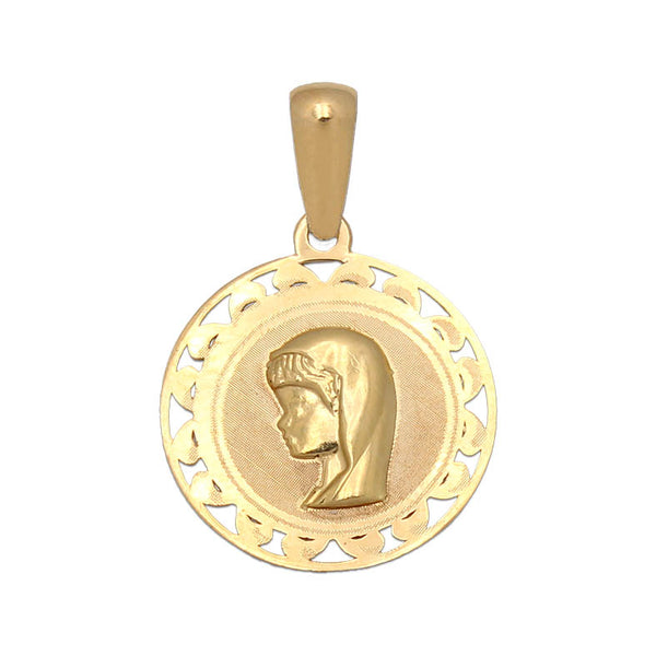 Colgante medalla en Oro de 18K Virgen niña calado 15mm