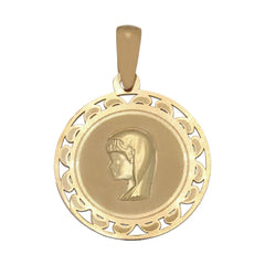 Colgante medalla en Oro de 18K Virgen niña con cerco calado