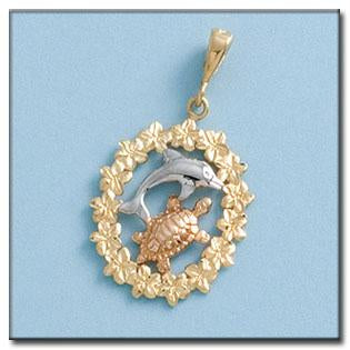 COLGANTE EN ORO DE 18KL DELFIN Y TORTUGA - Joyeria Zeller