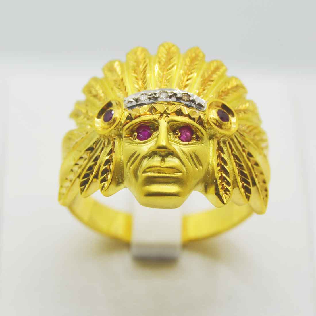 Composición Jarra Miseria Anillo de oro 18k Cabeza Jefe Indio Piedras preciosas para hombre – Joyeria  Zeller
