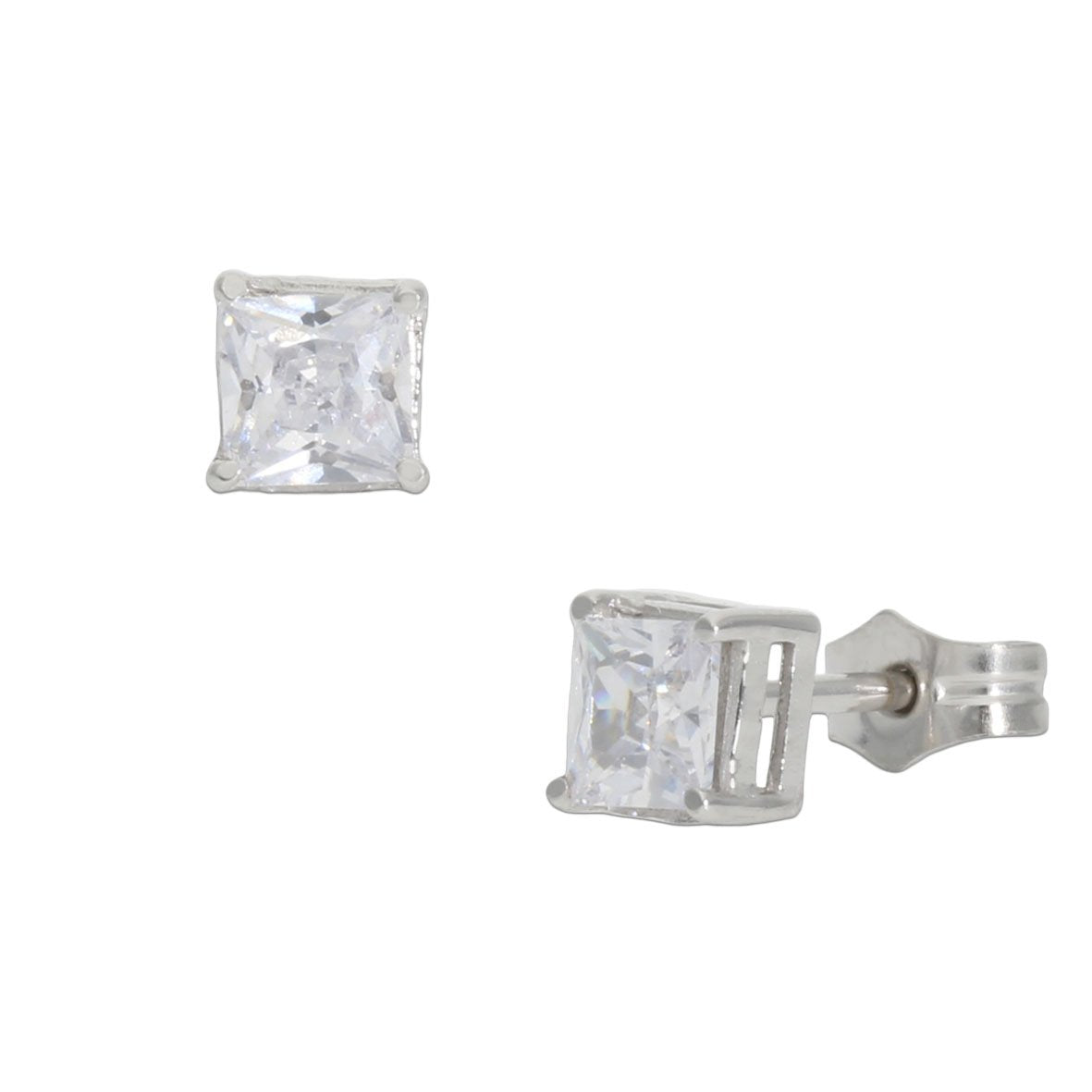 Pendientes de oro blanco 18K circonita 4.5mm para mujer