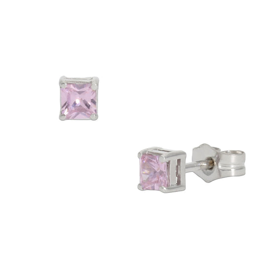 PENDIENTES ORO BLANCO 18KL ROSA - 3.5X3.5MM - Joyeria Zeller