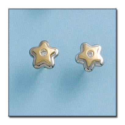 Pendientes de oro 18K bicolor estrellas con circonitas para mujer