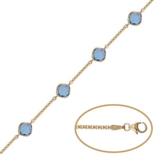 Pulsera de oro 18K Circonitas azules cuadradas para mujer 