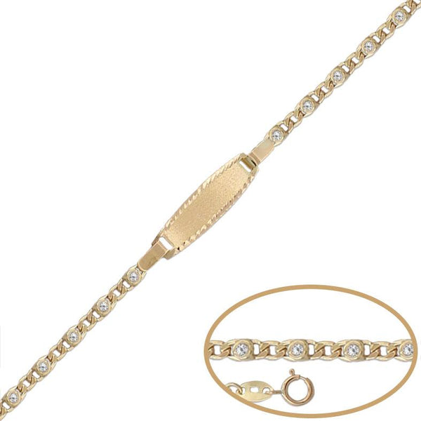 Pulsera esclava de oro 18k cadena barbada 14cm con circonitas para bebé